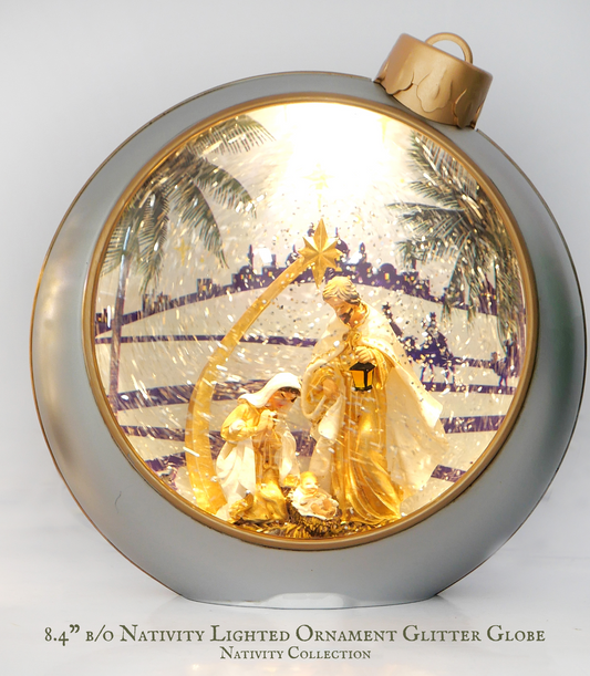Lighted Nativity Ornament – Musical Glitter Globe with Holy Family, Battery/USB Christmas Decor, Christian Holiday Accent