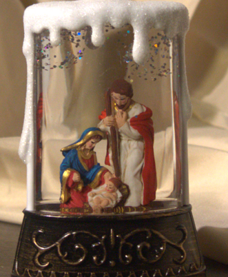 Lighted Nativity Candle Glitter Lantern – Holy Family Snow Globe Decor, Religious Christmas Tabletop Light, Christian Holiday Gift