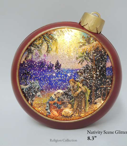 Nativity Glitter Lighted Ornament – A Timeless Glow of Faith & Christmas Peace (8.3”)