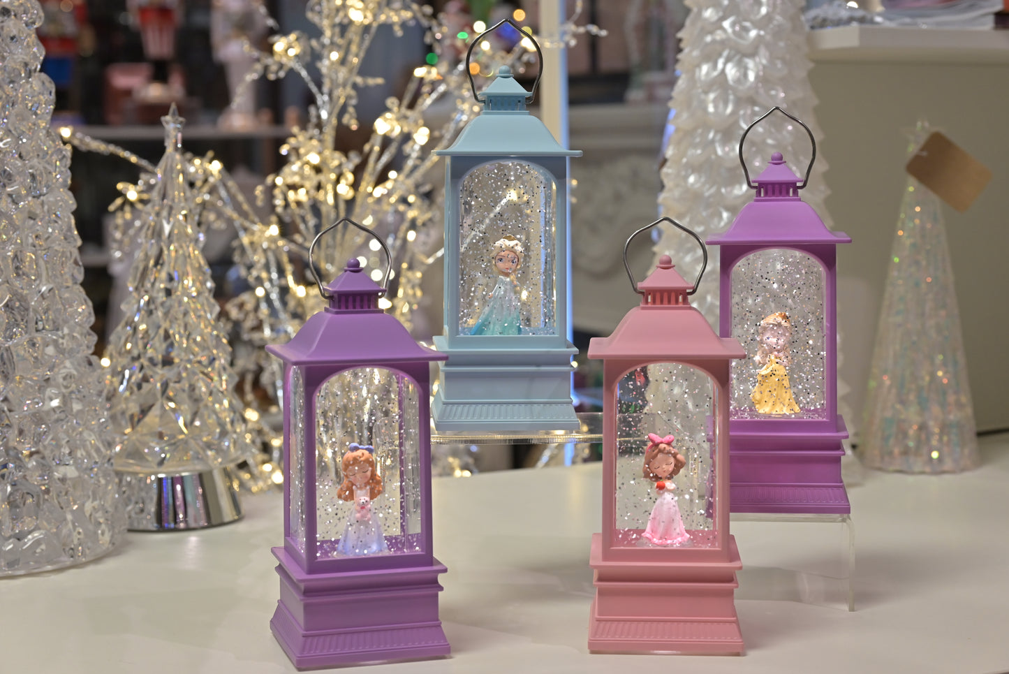 Lighted Fairytale Princess Snow Globe Lantern – Ice Queen, Golden Rose, Storybook (LED Night Light)