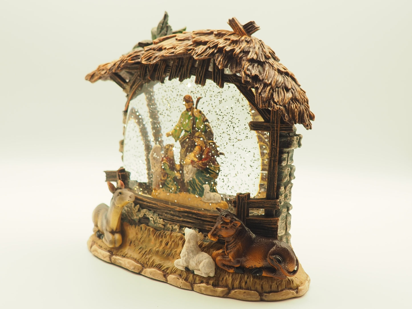 Lighted Musical Nativity Glitter Scene – 8.5” Rustic Stable Christmas Decor, Battery Operated Faith Holiday Display