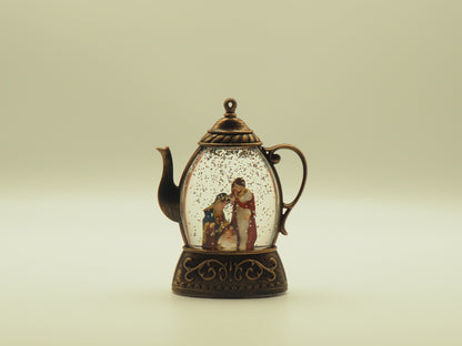 Lighted Nativity Teapot Glitter Globe Ornament – Vintage Christmas Holy Family Snow Globe, Battery Operated Christian Gift Decor