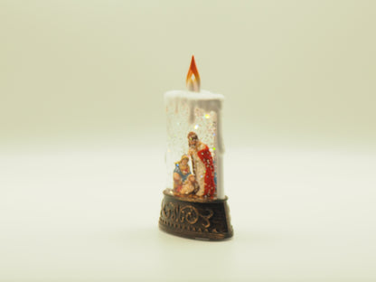 Lighted Nativity Candle Glitter Lantern – Holy Family Snow Globe Decor, Religious Christmas Tabletop Light, Christian Holiday Gift