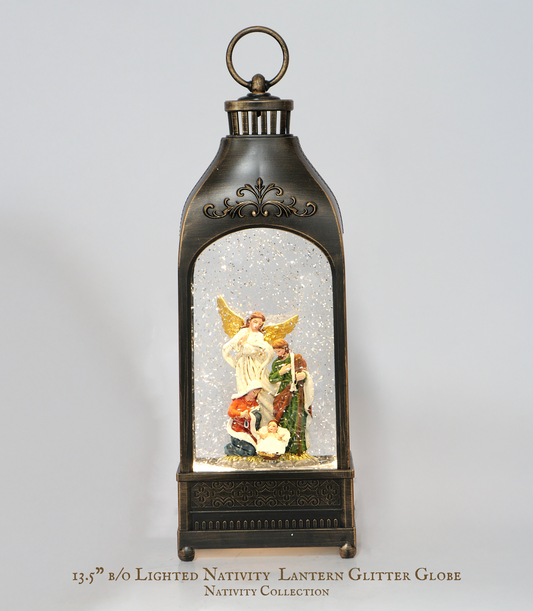 Nativity Glitter Lighted Lantern – 13.5” Musical LED Christmas Faith Décor