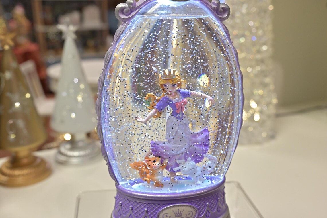 Lighted Princess Snow Globe Lamp with Crown, Glitter Globe, Girls Room Decor