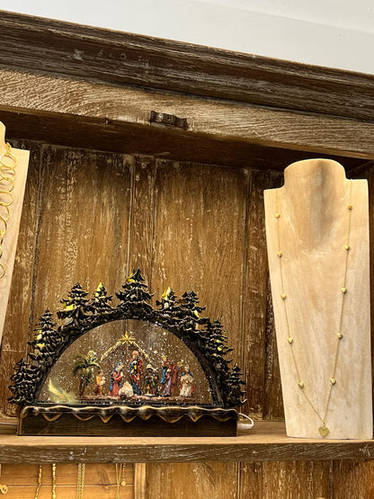 Lighted Musical Nativity Bridge Glitter Globe, Large Holy Family Mantel Centerpiece, Snow Globe