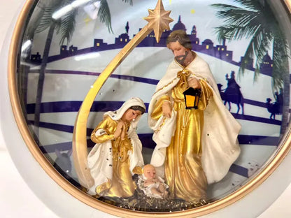 Lighted Nativity Ornament – Musical Glitter Globe with Holy Family, Battery/USB Christmas Decor, Christian Holiday Accent