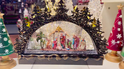 Lighted Musical Nativity Bridge Glitter Globe, Large Holy Family Mantel Centerpiece, Snow Globe