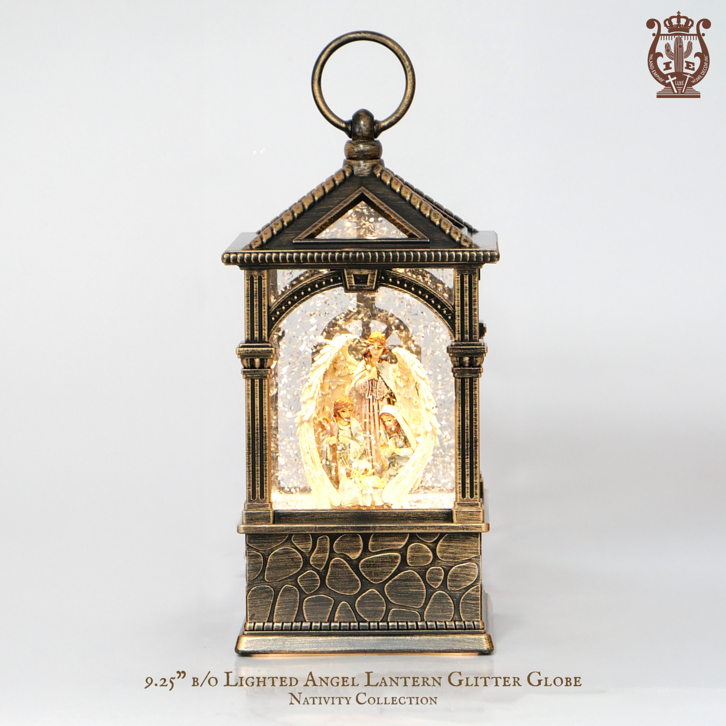 Lighted Nativity Water Spinner Snow Globe Lantern with Music – Holy Family Angel Christmas Decoration, Battery or USB Powered Religious Gift