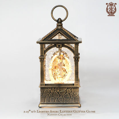 Lighted Nativity Water Spinner Snow Globe Lantern with Music – Holy Family Angel Christmas Decoration, Battery or USB Powered Religious Gift
