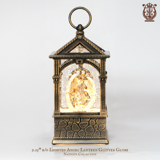 Lighted Nativity Water Spinner Snow Globe Lantern with Music – Holy Family Angel Christmas Decoration, Battery or USB Powered Religious Gift